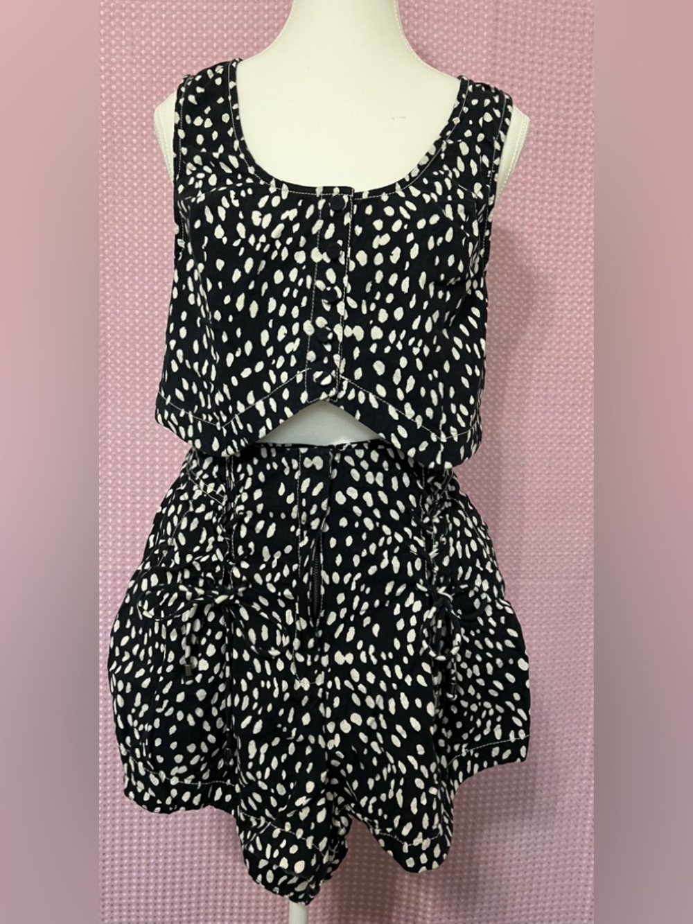Free People Black & White Printed Two-Piece Set